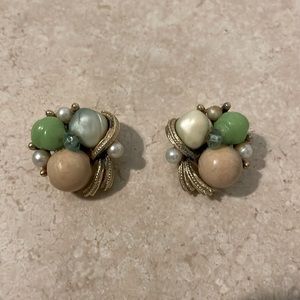 Vintage Cluster Bead Clip On Earrings
